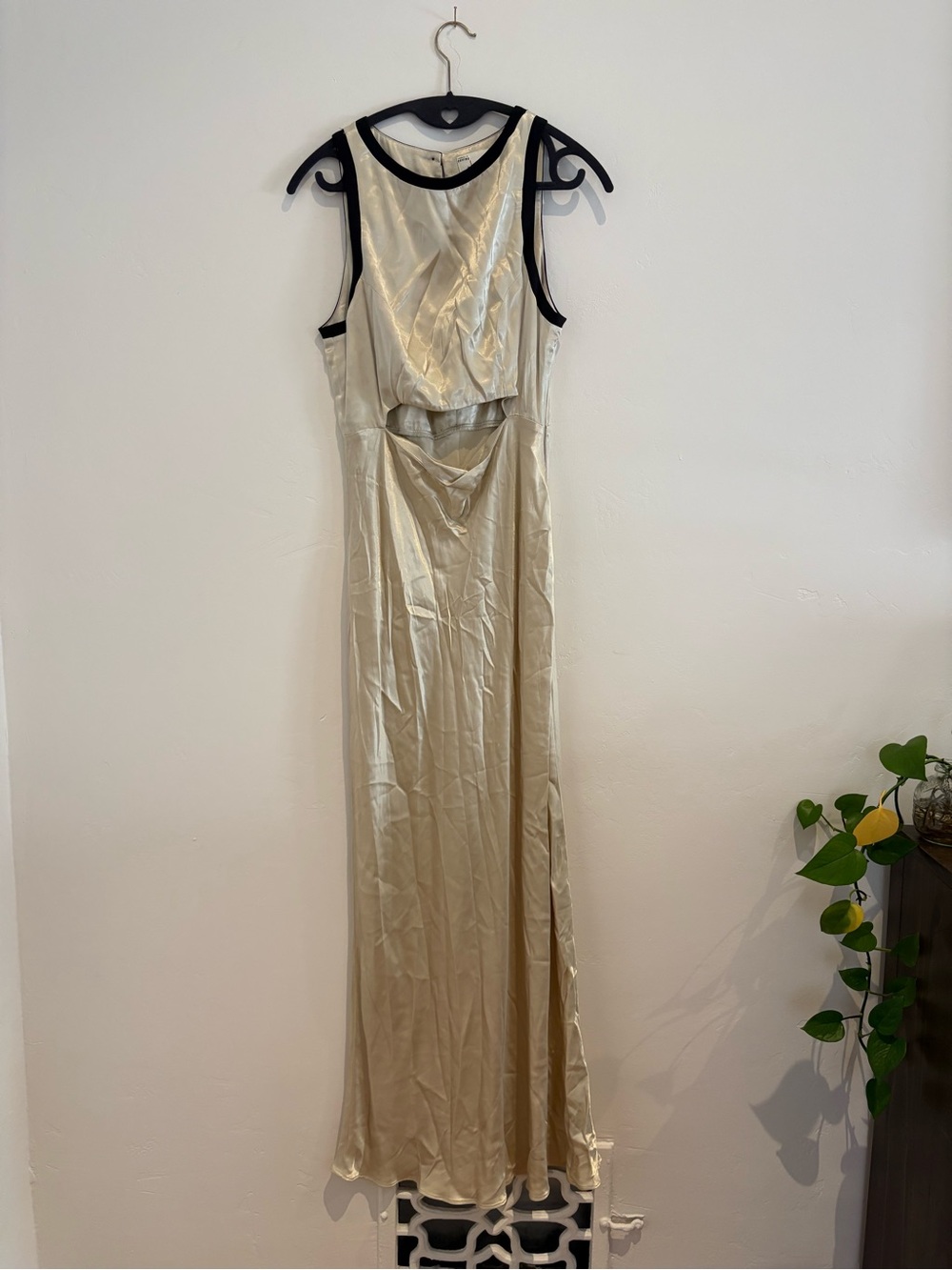 Anthropologie Cream Maxi Dress with Black Trim